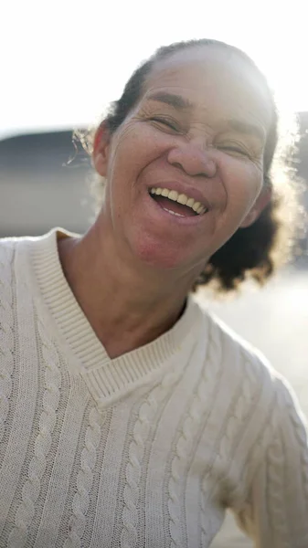 Happy Latin Senior Woman Smiling Camera Portrait Brazilian South American — ストック写真