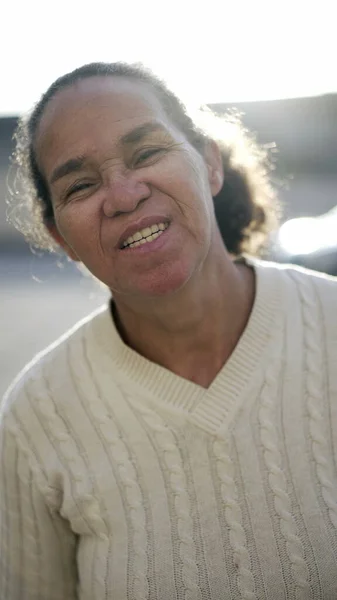 Brazilian Senior Woman Portrait Standing Smiling Older Real Authentic People — Stock Fotó