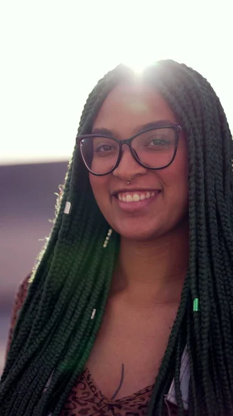 Portrait Hispanic Black Latina Girl Smiling Camera Cool Hairstyle Standing — Stock Photo, Image