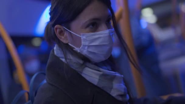 Woman Wearing Covid Face Mask Bus Public Transportation — Stock video