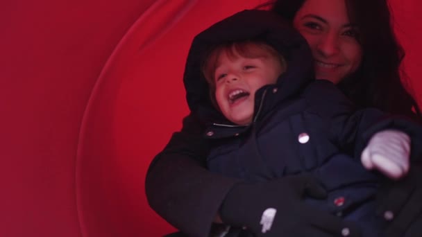 Mother Baby Year Old Going Toboggan Playground — Videoclip de stoc