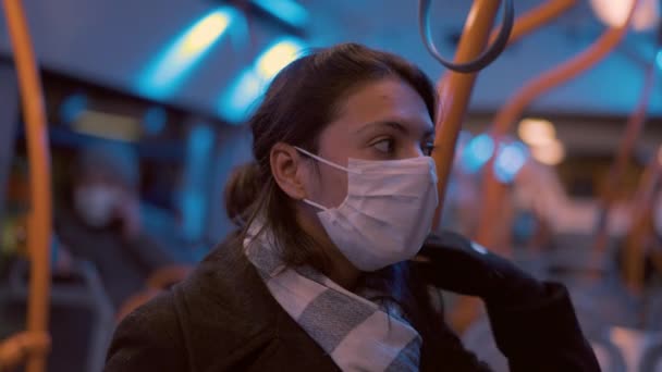Woman Wearing Covid Face Mask Bus Public Transportation — Wideo stockowe