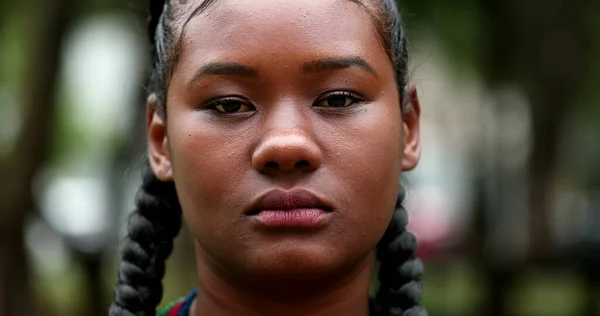 Serious African Mixed Race Girl Portrait Looking Camera — Foto de Stock