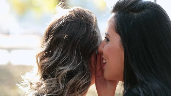 Friend Whispering Girlfriend Ears Secret Gossip — Photo