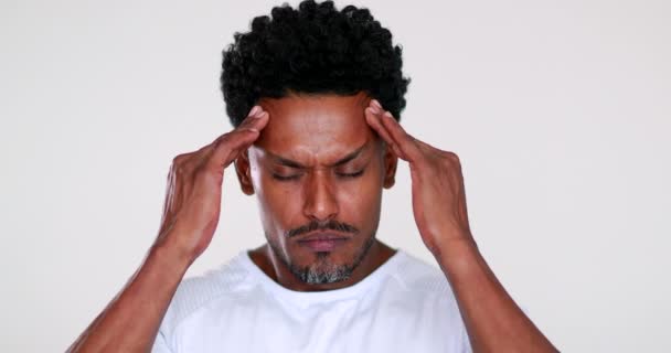 African American Having Bad Day Frustrated Black Man Having Headache — Video