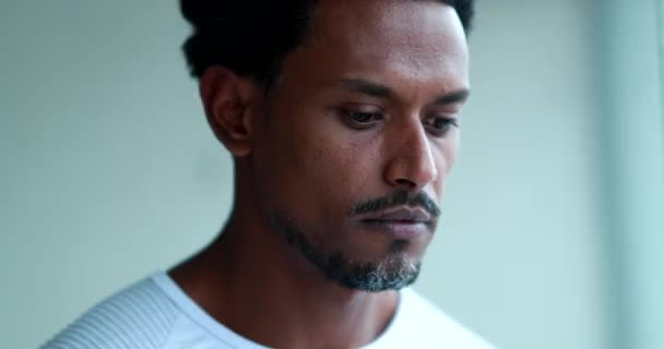 Pensive Black Man Face Thoughtful African American Man Thinking Looking — Stock videók