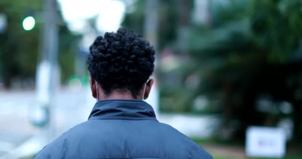 Back African Man Walking Downtown City Sidewalk — Video