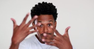 Black African man feeling anxious portrait putting pressure