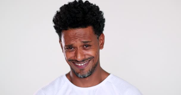Happy Black African Man Smiling Laughing Portrait Charismatic Man — стоковое видео