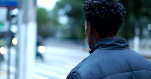 Pensive African American Descent Man Walking City Alone — Stok video