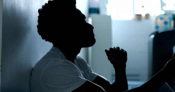 Depressed Person Sitting Kitchen Floor Feeling His Luck Suffering — Vídeos de Stock