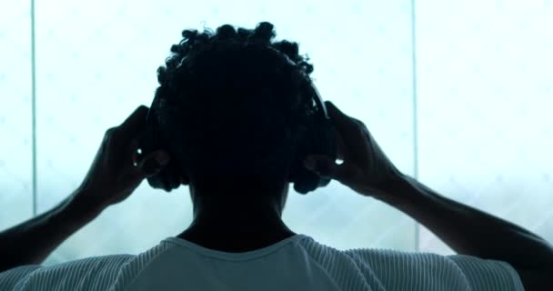 Man Putting Headphone Listening Music — Stok video