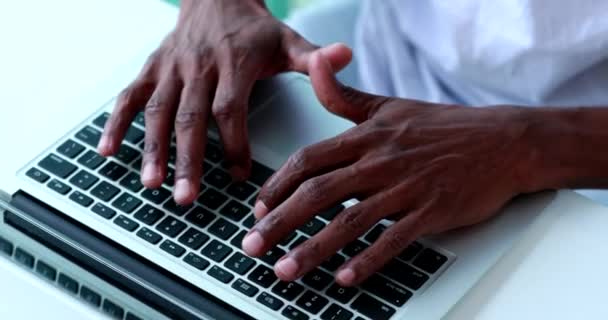 Black African Descent Hands Typing Computer Laptop Angle — Video