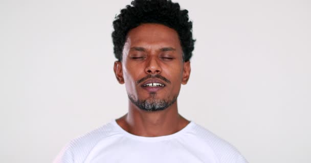 African Man Feeling Relief Mindful Meditation Contemplation Black Person Smiling — 图库视频影像