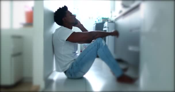 Black African Man Sitting Floor Praying Divine Help Asking God — Wideo stockowe