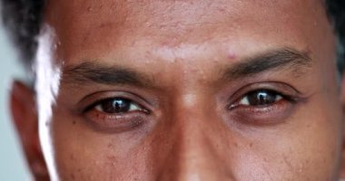 Tearful person close-up eyes feeling sad and depressed. African american man macro eyes feeling emocional