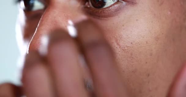 Black Man Touching Face Rubbbing Eye Finger Hand — Vídeos de Stock