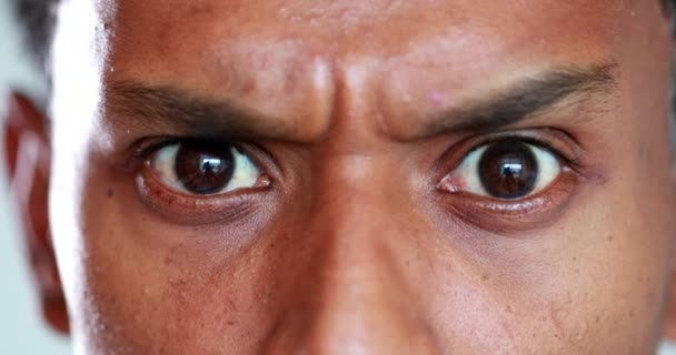 Man Has Serious Look His Face Closeup Man Frowning Angry — Vídeo de Stock