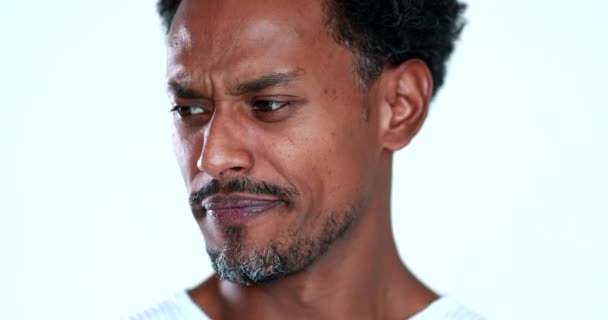 Face Emotion Expression Reaction Disgust Dislike African Man Feeling Revulsion — Vídeo de Stock