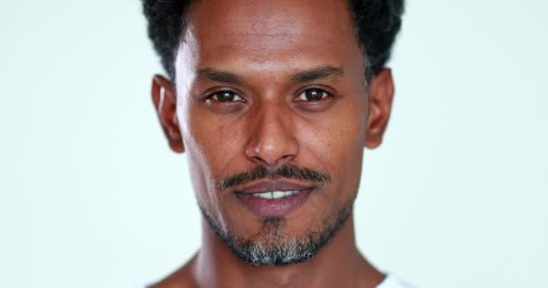 Portrait Smiling Handsome Black African American Man — Stockvideo