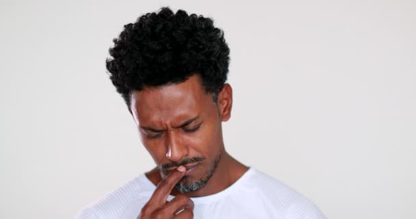 Sad Thoughtful African American Man Pensive Black Person Feeling Bad — Video
