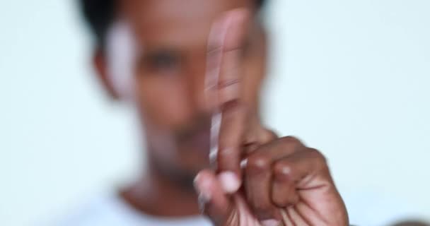 Person Refusing Offer Shaking Finger Camera Black African Denying Argument — Stockvideo