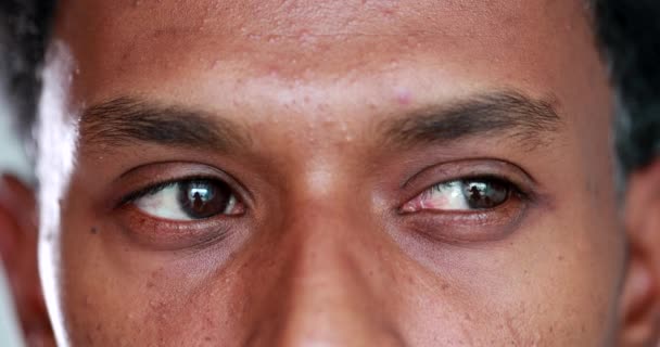 Pensive African American Descent Close Eyes Macro Thoughtful Closeup Black — Vídeo de stock