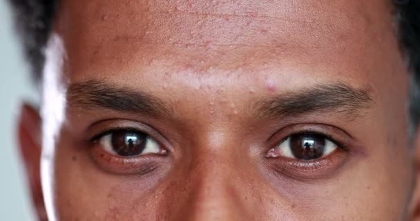 Closeup Mixed Race Man Eyes Close Paying Attention Listening Attentively — Stockvideo
