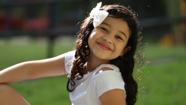 Cute Happy Hispanic Mixed Race Little Girl Child — Stockvideo