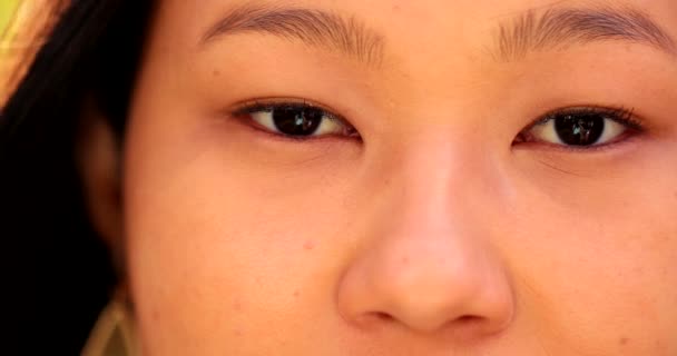 Asian Eyes Macro Close Japanese Descent Woman Staring Camera — 비디오