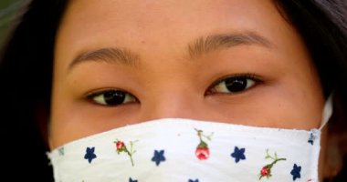 Asian woman close-up eyes wearing face mask