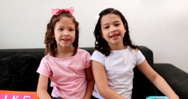 Kid influencers interacting and gesturing to camera