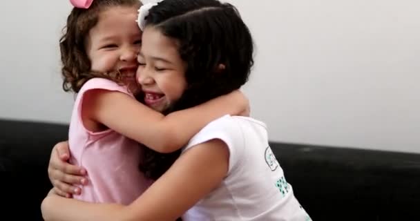 Cute Mix Race Siblings Hugging Each Other Family Love Care — Video