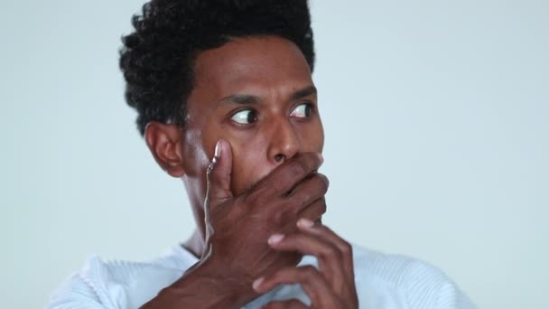 African American Man Reacting Shock Horror News Person Covering Face — Vídeo de stock