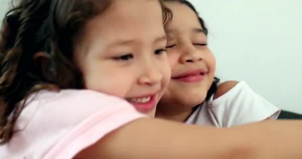 Children Hugging Each Other Two Little Sisters Hug Affection Love — 图库视频影像