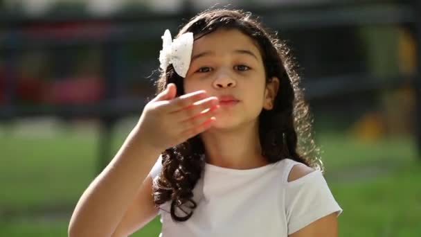 Cute Little Girl Sending Kiss Camera — Stockvideo