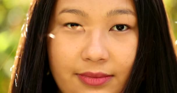 Young Asian Woman Portrait Close Face — Vídeos de Stock