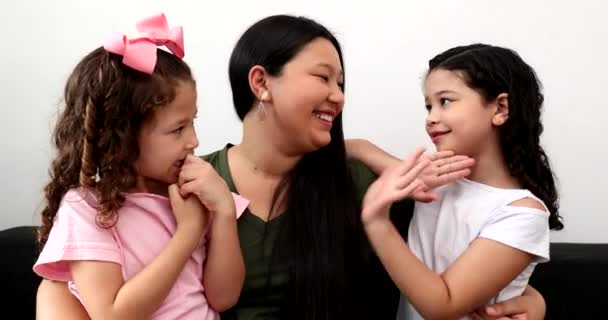 Asian Mother Telling Good News Daughters Japanese Mom Mixed Race — Vídeos de Stock