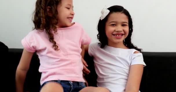 Cute Hispanic Little Girls Interaction Children Speaking Each Other Conversation — Stockvideo