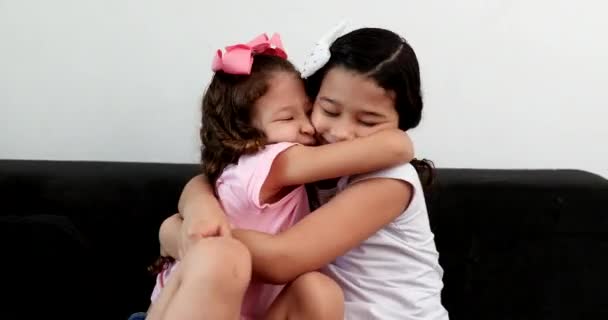 Children Hugging Each Other Two Little Sisters Hug Affection Love — Vídeos de Stock