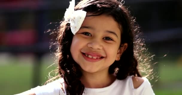 Hispanic Asian Little Girl Child Smiling Camera Mix Race Kid — Video