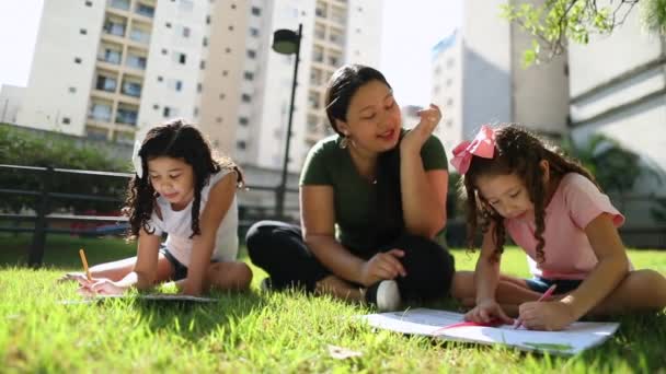 Mother Helping Daughters Homework Sunlight — Vídeos de Stock