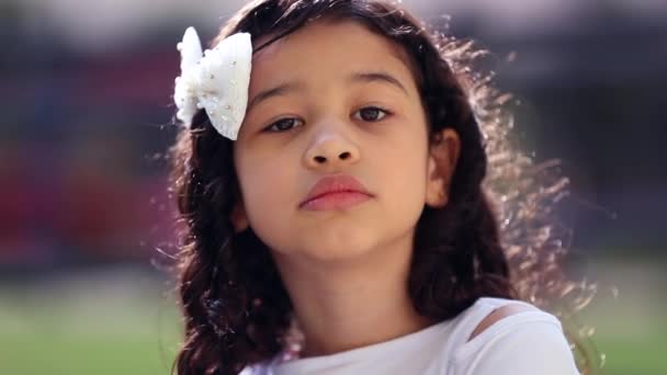 Little Girl Child Becoming Serious Kid Changing Mood Becoming Angry — Vídeo de Stock