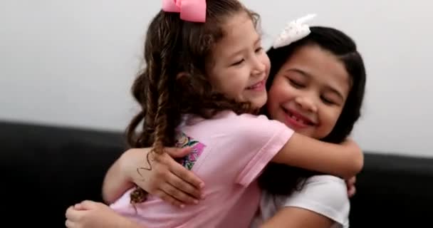 Cute Mix Race Siblings Hugging Each Other Family Love Care — Wideo stockowe