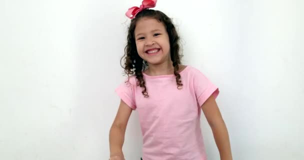 Joyful Little Child Girl Dancing Hispanic Asian Mixed Race Kid — Vídeos de Stock