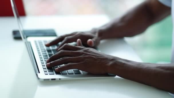 Black Man Working Home Front Computer Laptop — Stock videók