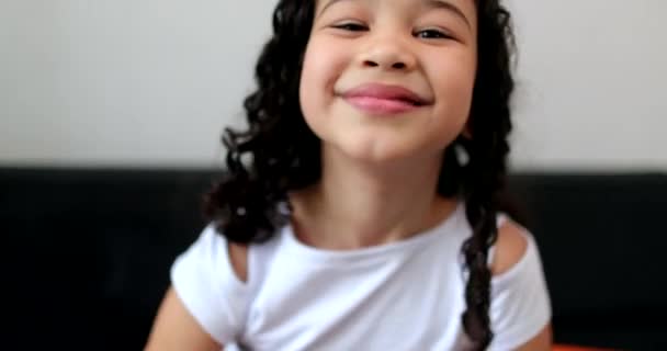 Ecstatic Joyful Little Girl Child Feeling Happy Litlte Kid Feeling — Stockvideo