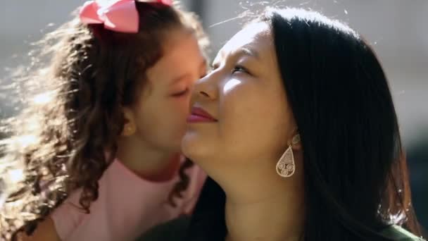 Little Girl Telling Secret Mom Daughter Whispering Mother Ears — Vídeos de Stock