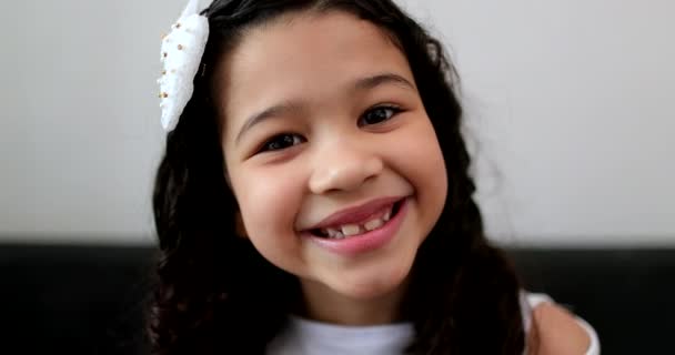 Little Girl Child Portrait Smiling Hispanic Asian Mix Race Kid — Vídeo de Stock