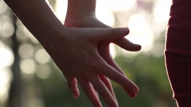 Close Hands Joining Together Sunlight Flare Background Beautiful Romantic Moment — Stock Video